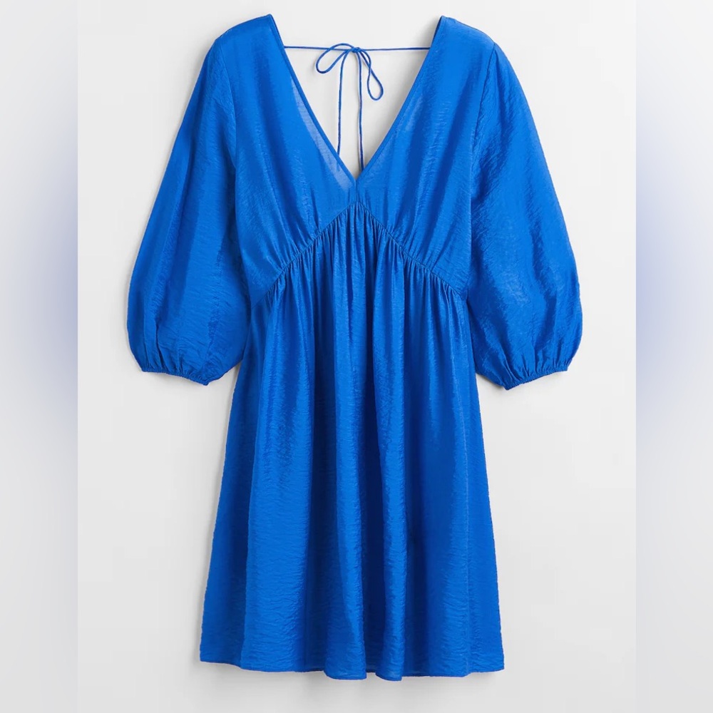 H&M Vibrant Blue V-Neck Flowy Mini Dress